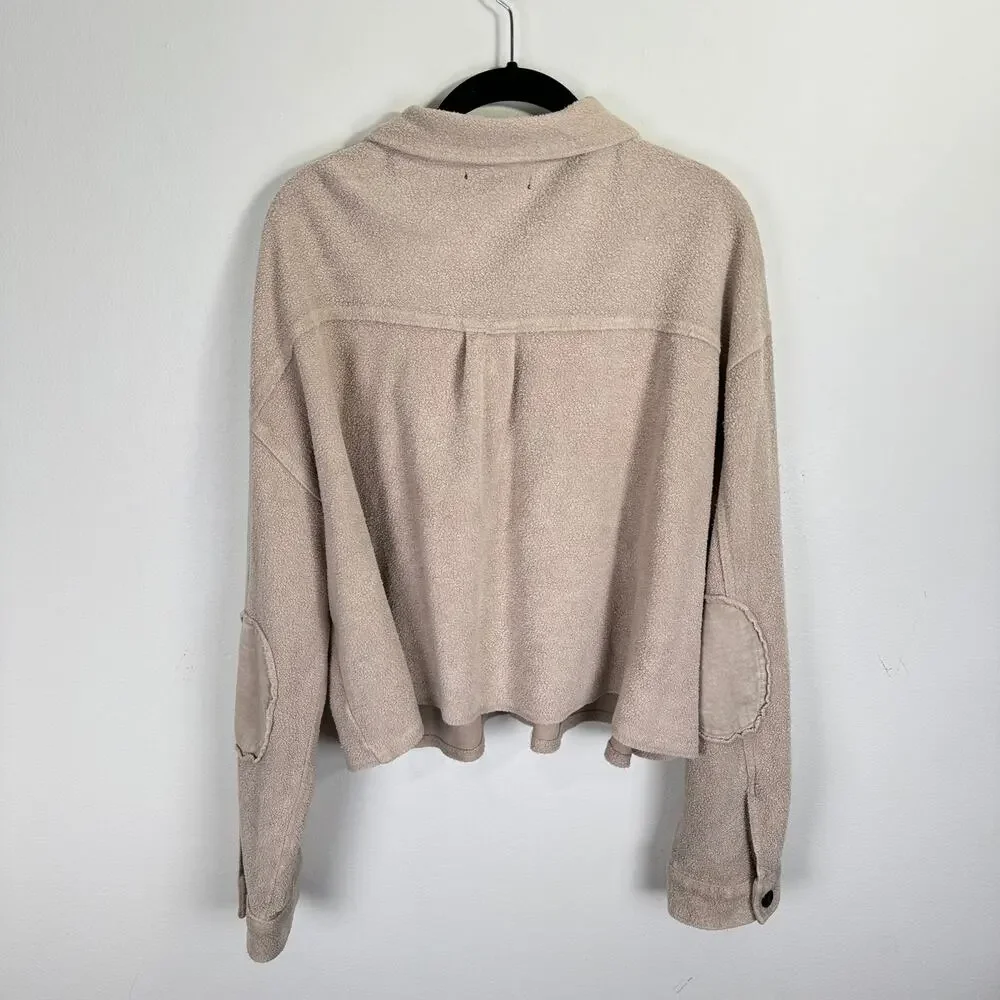 Forever 21 Beige Fleece Oversized Shirt Jacket Boxy Button Up Shacket Womens L